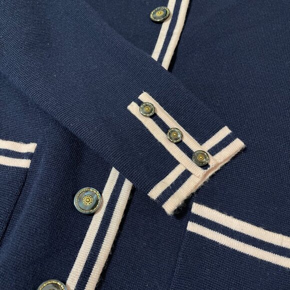 Vintage Preppy Contrast Knit Cardigan Jacket Navy Pink - M - Picture 4 of 12
